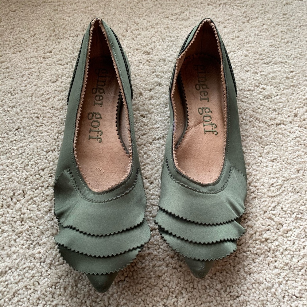 Ginger Goff Green Ruffle Flats